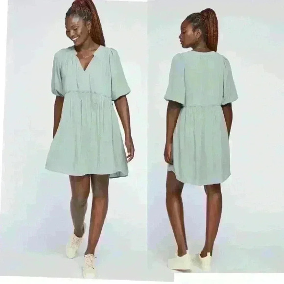 GENTLE FAWN Joplin  Dress Pastel Green Lined Gathered Waist Short Size XS - Picture 1 of 10